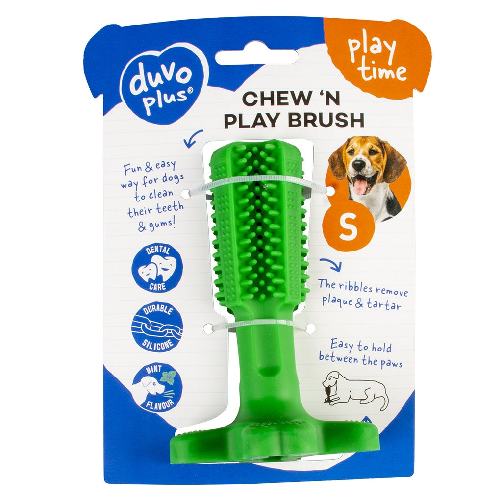 Duvo+ Chew 'n Play Brush Green Small | Dental Chew Toy for Dogs