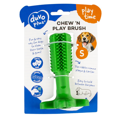 Duvo+ Chew 'n Play Brush Green Small | Dental Chew Toy for Dogs