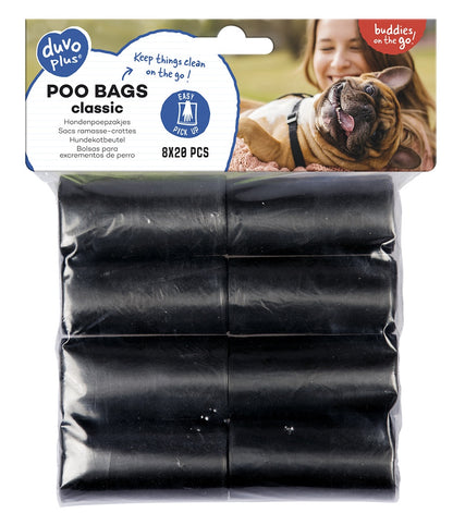 Duvo+ Classic Poo Bag Black 8 x 20pcs | Value Pack Black Dog Waste Bags