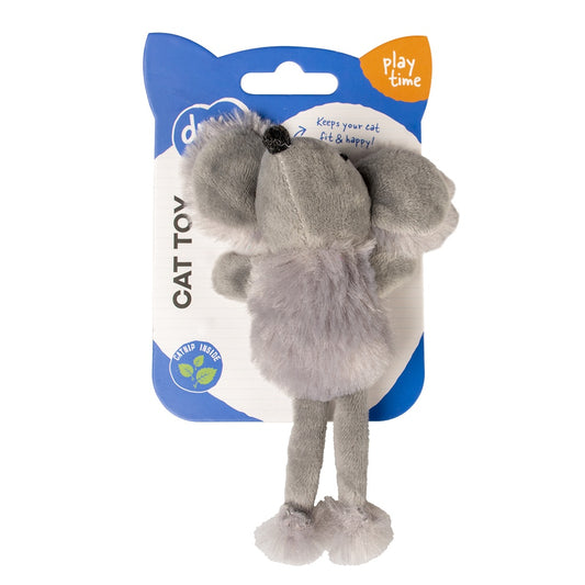 Duvo+ Cushy Big Ear Mouse Grey | Catnip-Filled Plush Toy with Oversized Ears