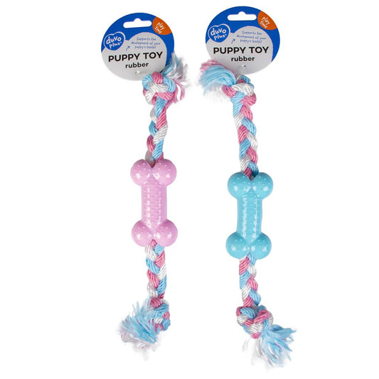 Duvo+ Puppy TPR Bone with Cotton Rope 35cm | Soft Teething Toy for Puppies