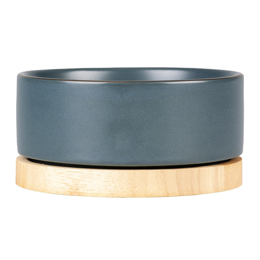 Duvo+ Feeding Bowl Stone Timber 450ml Blue | Rustic Ceramic Bowl for Dogs & Cats