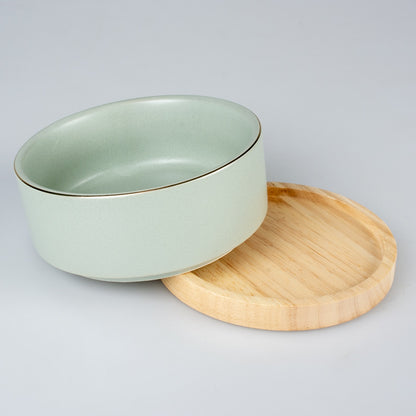 Duvo+ Feeding Bowl Stone Timber 450ml Green | Rustic Ceramic Bowl for Dogs & Cats