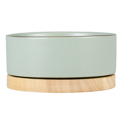 Duvo+ Feeding Bowl Stone Timber 450ml Green | Rustic Ceramic Bowl for Dogs & Cats