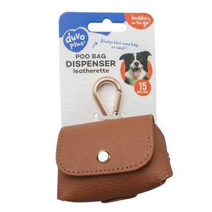 Duvo+ Imitation Leather Poo Bag Dispenser Brown | Stylish Waste Bag Holder with Refill (32x22cm)