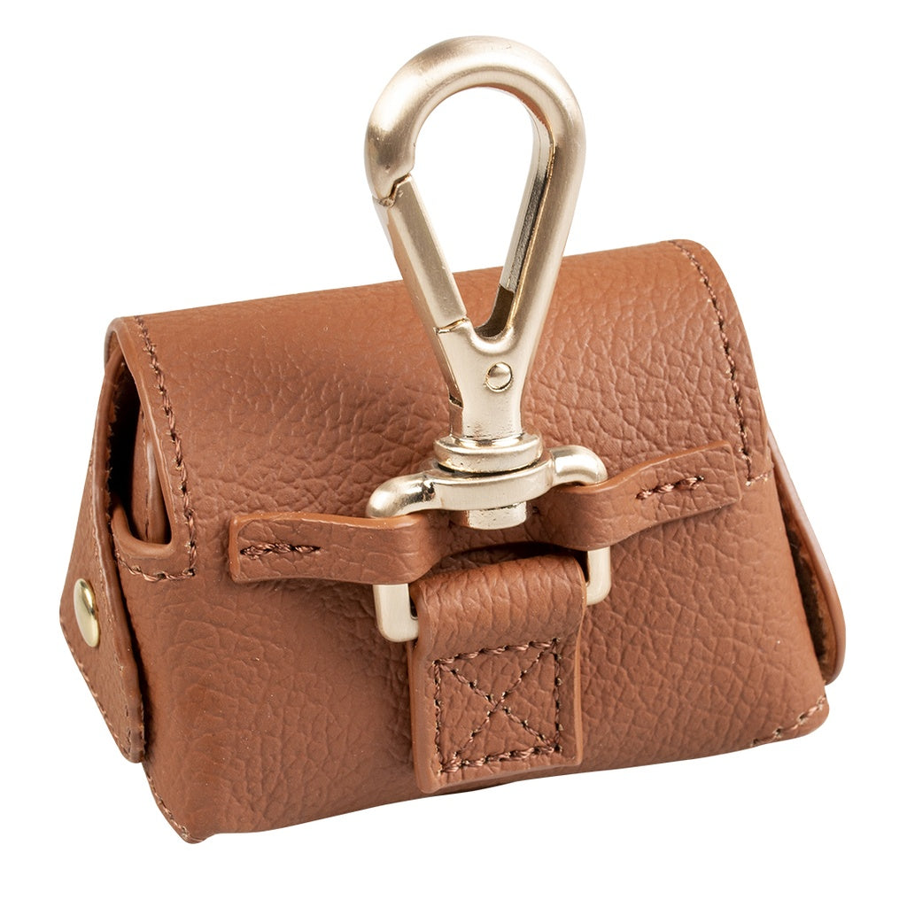 Duvo+ Imitation Leather Poo Bag Dispenser Brown | Stylish Waste Bag Holder with Refill (32x22cm)