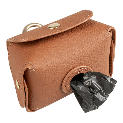 Duvo+ Imitation Leather Poo Bag Dispenser Brown | Stylish Waste Bag Holder with Refill (32x22cm)
