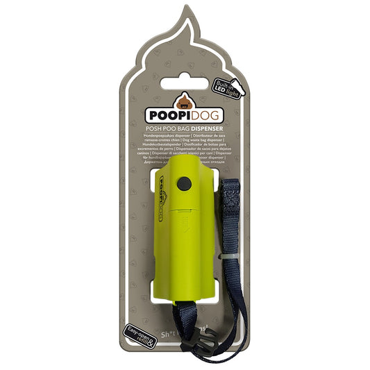 Duvo+ Poopi Dog LED Poo Bag Dispenser | Illuminated Waste Bag Holder for Night Walks (Lime)