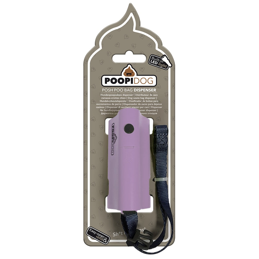 Duvo+ Poopi Dog LED Poo Bag Dispenser Purple | Illuminated Waste Bag Holder for Night Walks