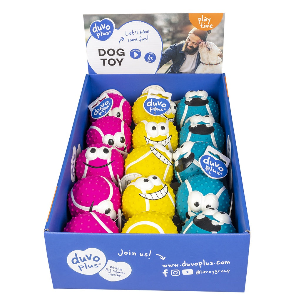 Duvo+ Latex Tennis Ball Smiley Mix 5cm | Soft Smiley Face Ball for Small Dogs