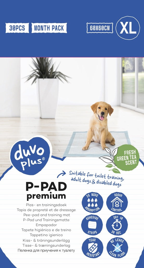 Duvo+ Pet Pad Premium Month Pack XL 60x60cm Green Tea Scent 30pcs | Scented Puppy Training Pads