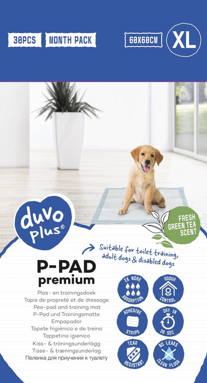 Duvo+ Pet Pad Premium Month Pack XL 60x60cm Green Tea Scent 30pcs | Scented Puppy Training Pads