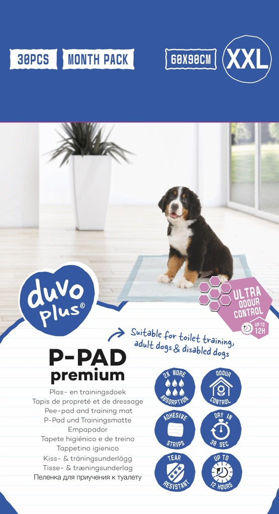Duvo+ Pet Pad Premium Month Pack XXL 60x90cm Odour Control 30pcs | Extra Large Puppy Training Pads