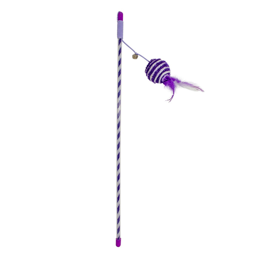 Duvo+ Playing Rod Catchy Glitter Ball Purple | Interactive Cat Wand with Glitter Ball