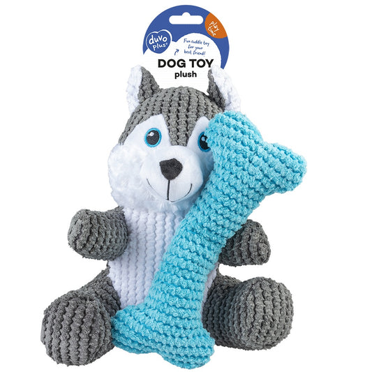 Duvo+ Plush Duo Husky + Bone Multicolour | 2-in-1 Plush Dog Toy