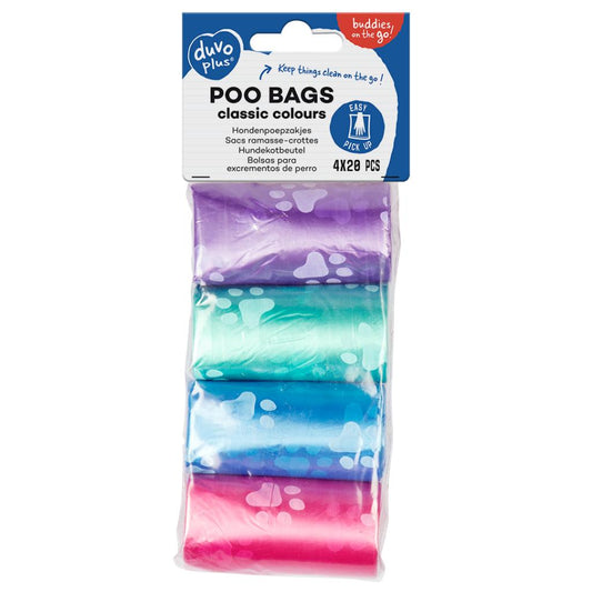 Duvo+ Poo Bags Classic Colour Paws Multicolour 4 x 20pcs | Paw Print Waste Bags