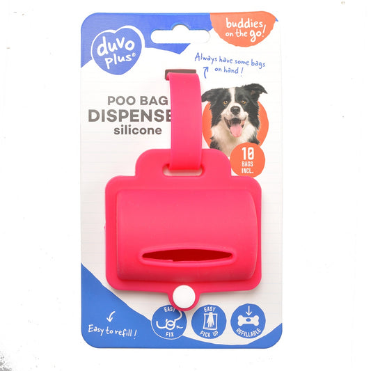 Duvo+ Poo Bag Silicon Dispenser Pink | Soft-Touch Waste Bag Holder with Refill