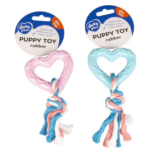 Duvo+ Puppy TPR Heart With Cotton Rope Mixed Color 14cm | Soft Teething Toy for Puppies