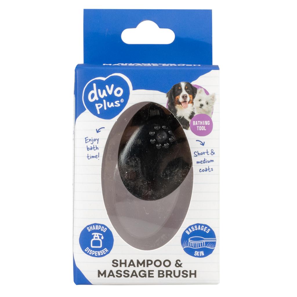 Duvo+ Shampoo And Massage Brush Black | Silicone Brush with Shampoo Container for Dogs