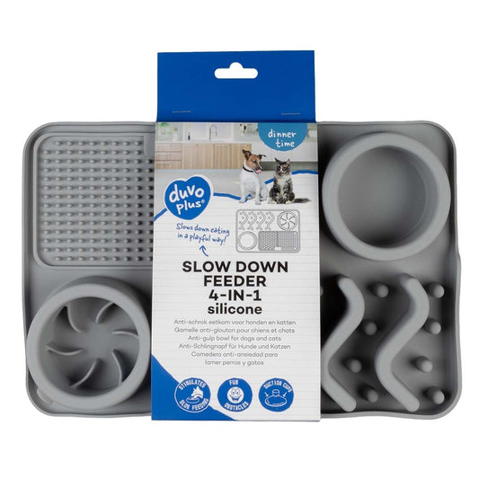 Duvo+ Slow Down Feeder 4-in-1 Grey | Adjustable Puzzle Feeder for Dogs 30x20x4cm