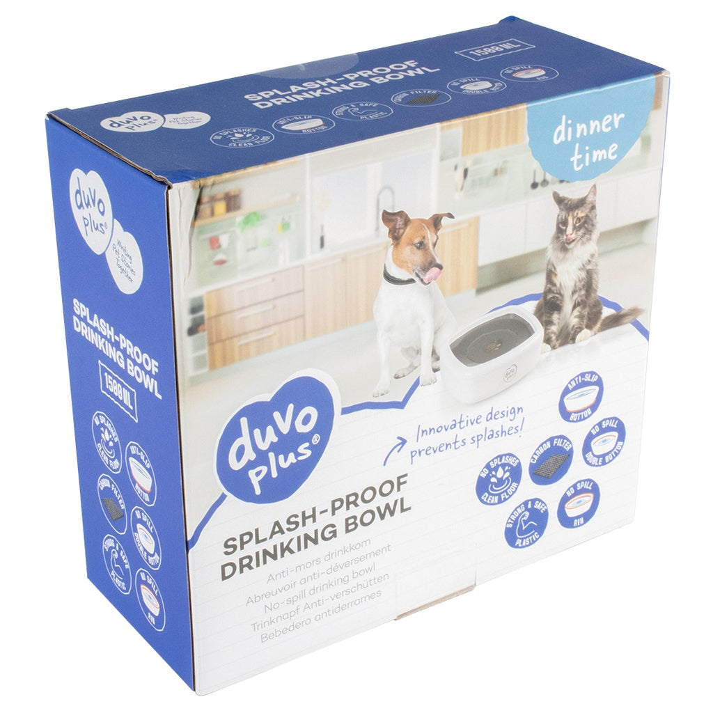 Duvo+ Splash-Proof Drinking Bowl Square 1500ml | Large Anti-Spill Water Bowl for Dogs