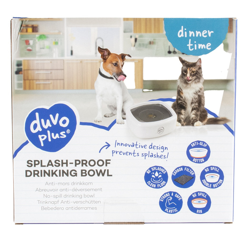 Duvo+ Splash-Proof Drinking Bowl Square 1500ml | Large Anti-Spill Water Bowl for Dogs