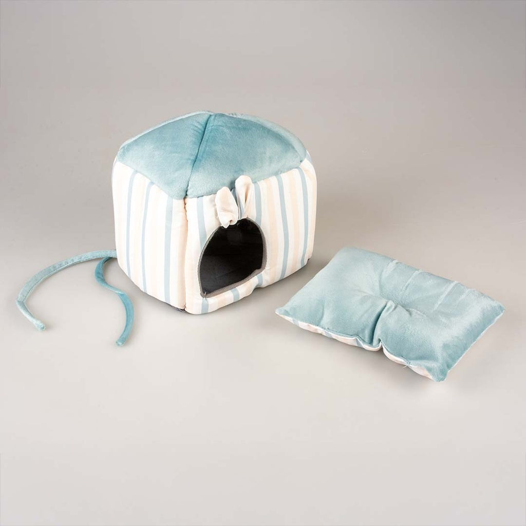 Duvo+ Striped Hideaway House For Small Pets-Plush S 20x16x20cm | Cozy Plush Pet Cave