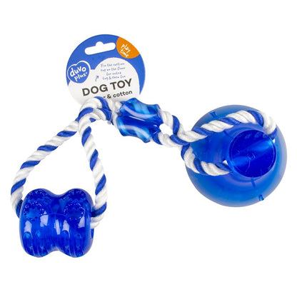 Duvo+ Tug 'n Chew Toy 40cm Blue | Interactive Rope & Rubber Tug Toy for Dogs