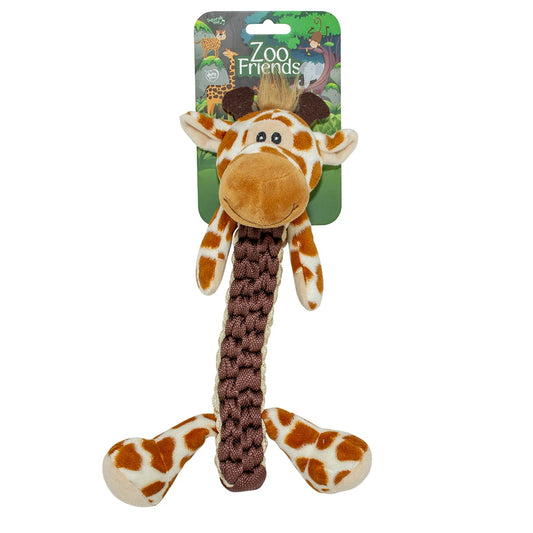 Duvo+ Zoo Friends Gino Giraffe Stick Brown | Plush Giraffe Toy with Rope for Dogs