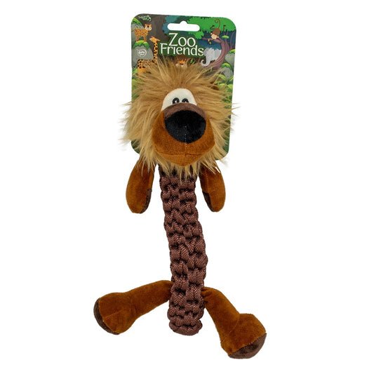 Duvo+ Zoo Friends Leo Lion Stick Brown | Plush Lion Toy with Rope for Dogs