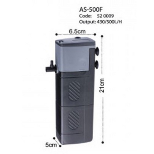 KW Zone Astro AS Internal Filter 500F | 500L/H Aquarium Internal Filter | Compact Water Filtration for Freshwater & Marine Aquariums