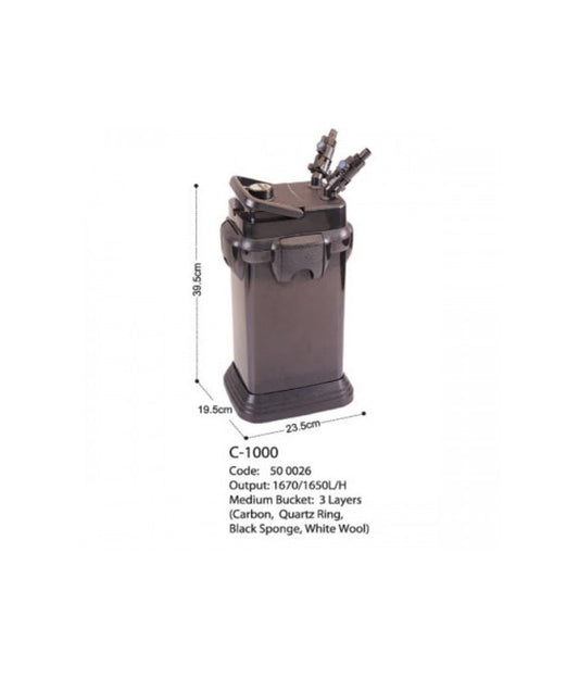 KW Zone DoPhin Canister Filter FDC-1000 | External Aquarium Filter | 1000L/H High-Performance Filtration System | Without UV