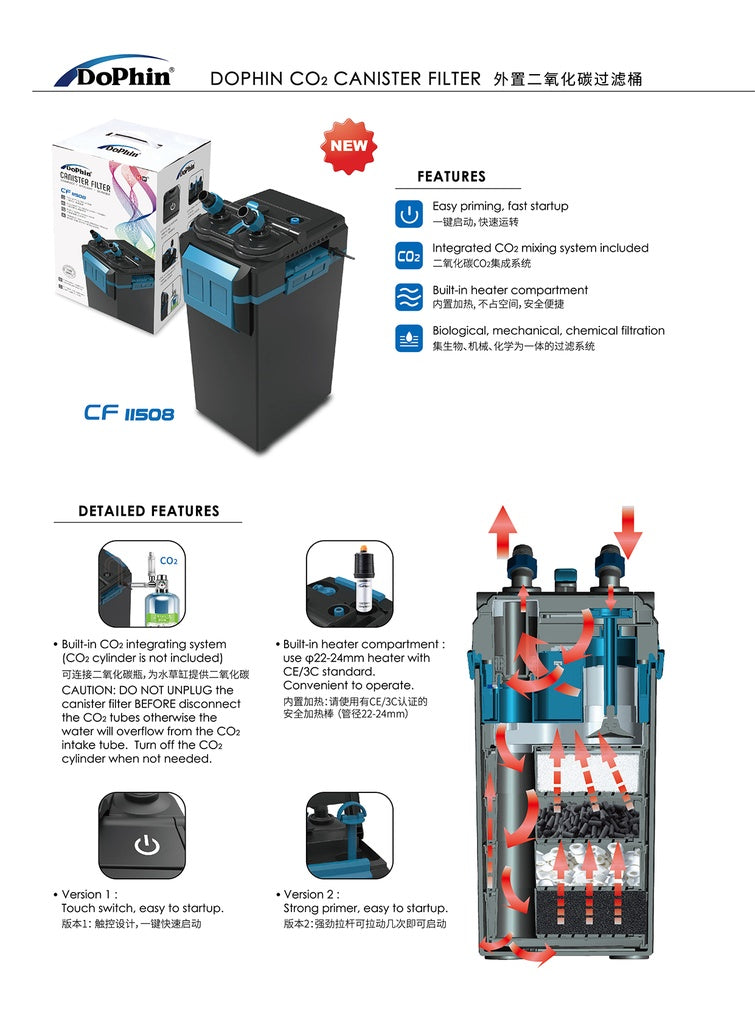 KW Zone DoPhin CO₂ Canister Filter | 220–240V/50Hz | External Aquarium Filter with Common Priming System