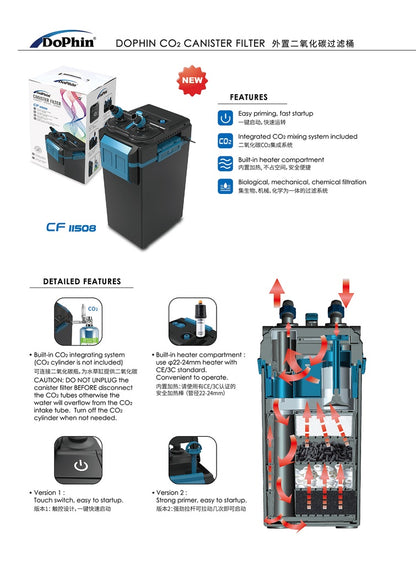 KW Zone DoPhin CO₂ Canister Filter | 220–240V/50Hz | External Aquarium Filter with Common Priming System