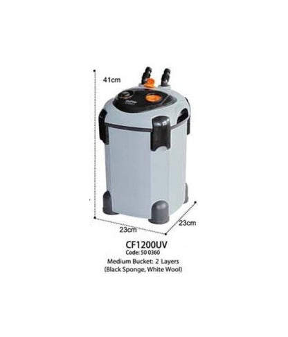 KW Zone DoPhin Canister Filter with UV FDCF1200 | 1200L/H External Aquarium Filter | UV Sterilizer for Freshwater & Marine Aquariums