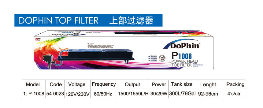 KW Zone DoPhin Top Filter with Internal Power Head | 92–96 cm Aquarium Top Filter | High-Efficiency Filtration System