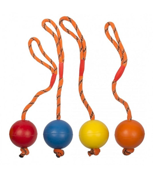Duvo+ Rubber Ball with Rope 30cm | Durable Fetch & Tug Toy for Dogs
