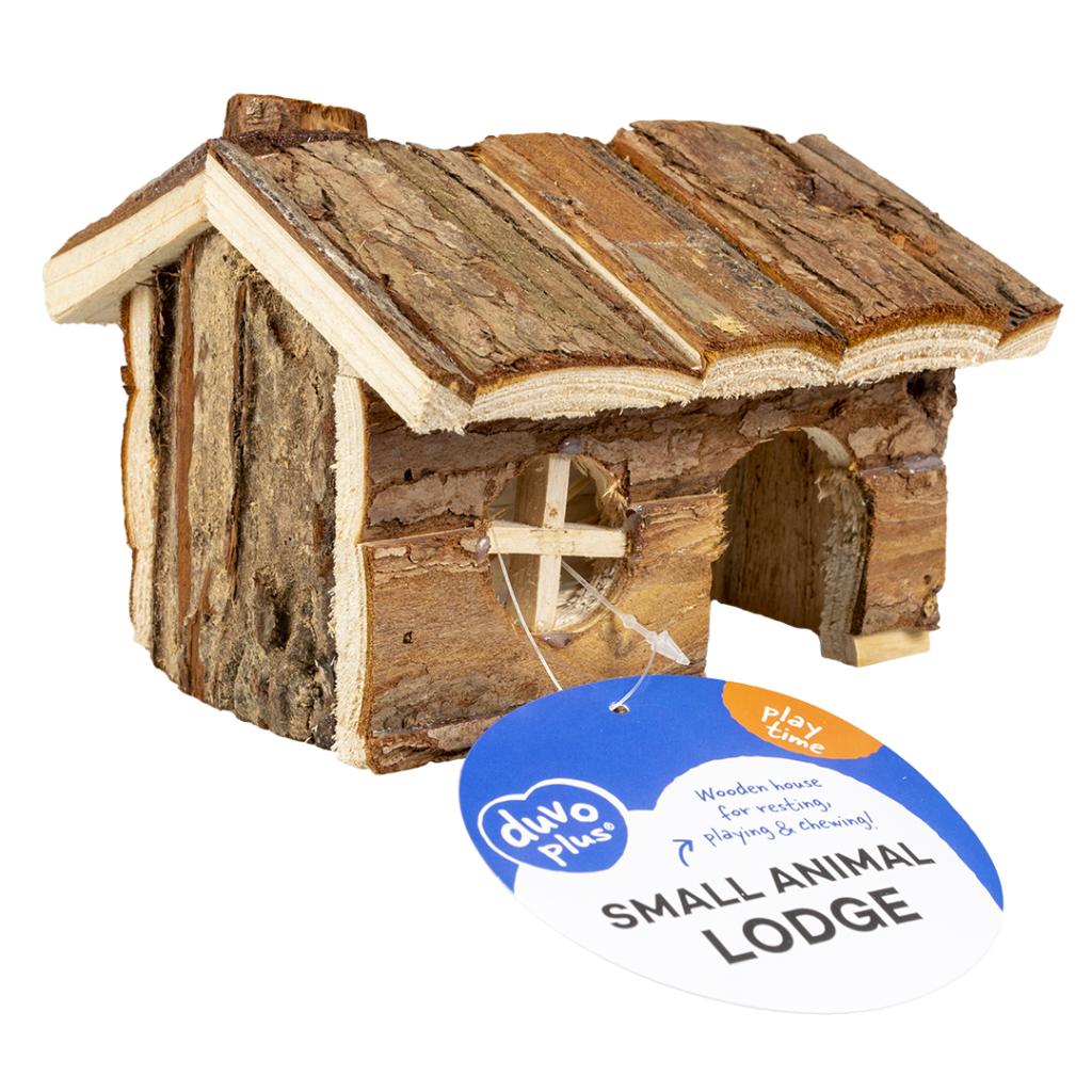 Duvo+ Small Animal Wooden Lodge Bark | Natural Hideout for Rodents 15x11x12cm
