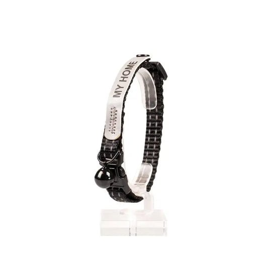 Duvo+ Cat Collar Reflective Uni Address Black | Sleek Safety Collar with ID Compartment 20-30cm