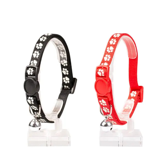 Duvo+ Cat Collar Nylon Paws-Mixed Colors | Paw Print Pattern with Safety Buckle & Bell 20 - 30cm