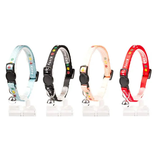 Duvo+ Cat Collar Kitty Cat Nylon-Mixed Colors | Cat Face Pattern Nylon Safety Collar with Bell 20 - 30cm