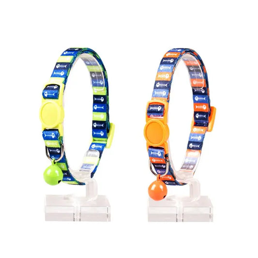 Duvo+ Cat Collar Nylon Fish Bones 1-Mixed Colors | Fish Skeleton Pattern Safety Collar with Bell 20-30cm