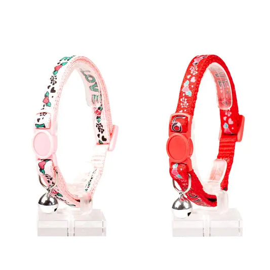 Duvo+ Cat Collar Nylon Love-Mixed Colors | Heart Pattern Breakaway Collar with Bell 20-30cm