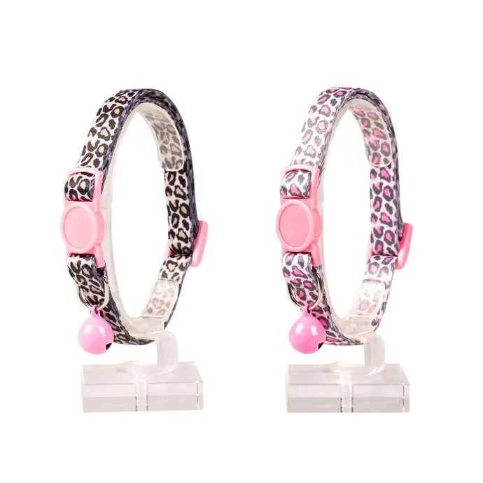 Duvo+ Cat Collar Panther | Black/Pink Panther Print Safety Collar with Bell 20 - 30cm