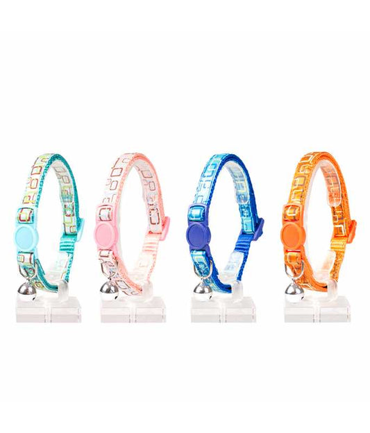 Duvo+ Cat Collar Nylon Retro Squares-Mixed Colors | Nylon Collar with Safety Buckle & Bell 20 - 30cm