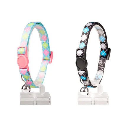 Duvo+ Cat Collar Nylon Scottish Squares-Mixed Colors | Plaid Nylon Collar with Safety Buckle & Bell 20 - 30cm