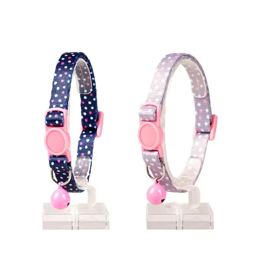 Duvo+ Cat Collar Nylon Blue/Beige Dots-Mixed Colors | Polka Dot Nylon Collar with Safety Buckle 20 - 30cm