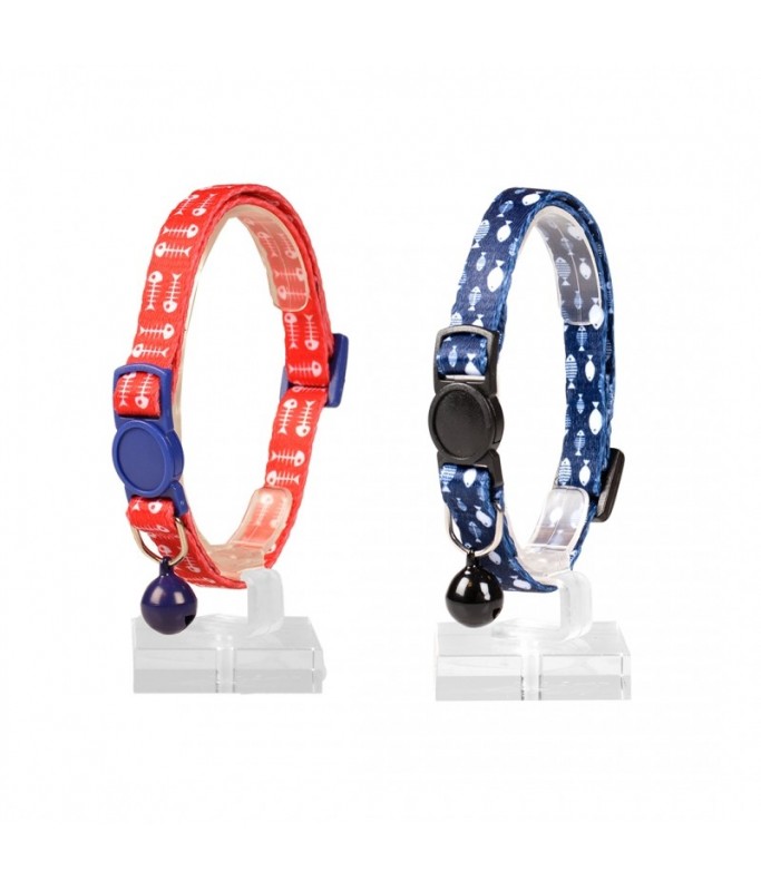 Duvo+ Cat Collar Fish Bones 3 Nylon-Mixed Colors | Breakaway Safety Collar with Bell 20-30cm
