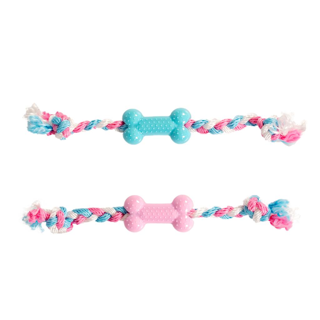 Duvo+ Puppy TPR Bone with Cotton Rope 35cm | Soft Teething Toy for Puppies