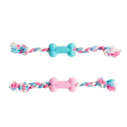 Duvo+ Puppy TPR Bone with Cotton Rope 35cm | Soft Teething Toy for Puppies